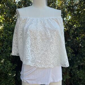 Vintage 1990s Carol Rose Lace Boho Fairy Off Shoulder Top Medium USA Made